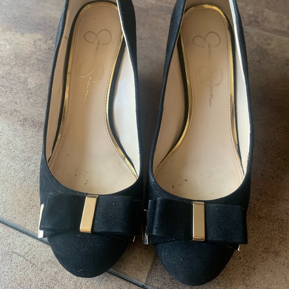 Jessica Simpson Bow Wedges - black & gold